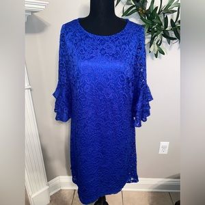Perceptions New York Lace Boat Neck Shift Dress in a gorgeous sapphire blue!